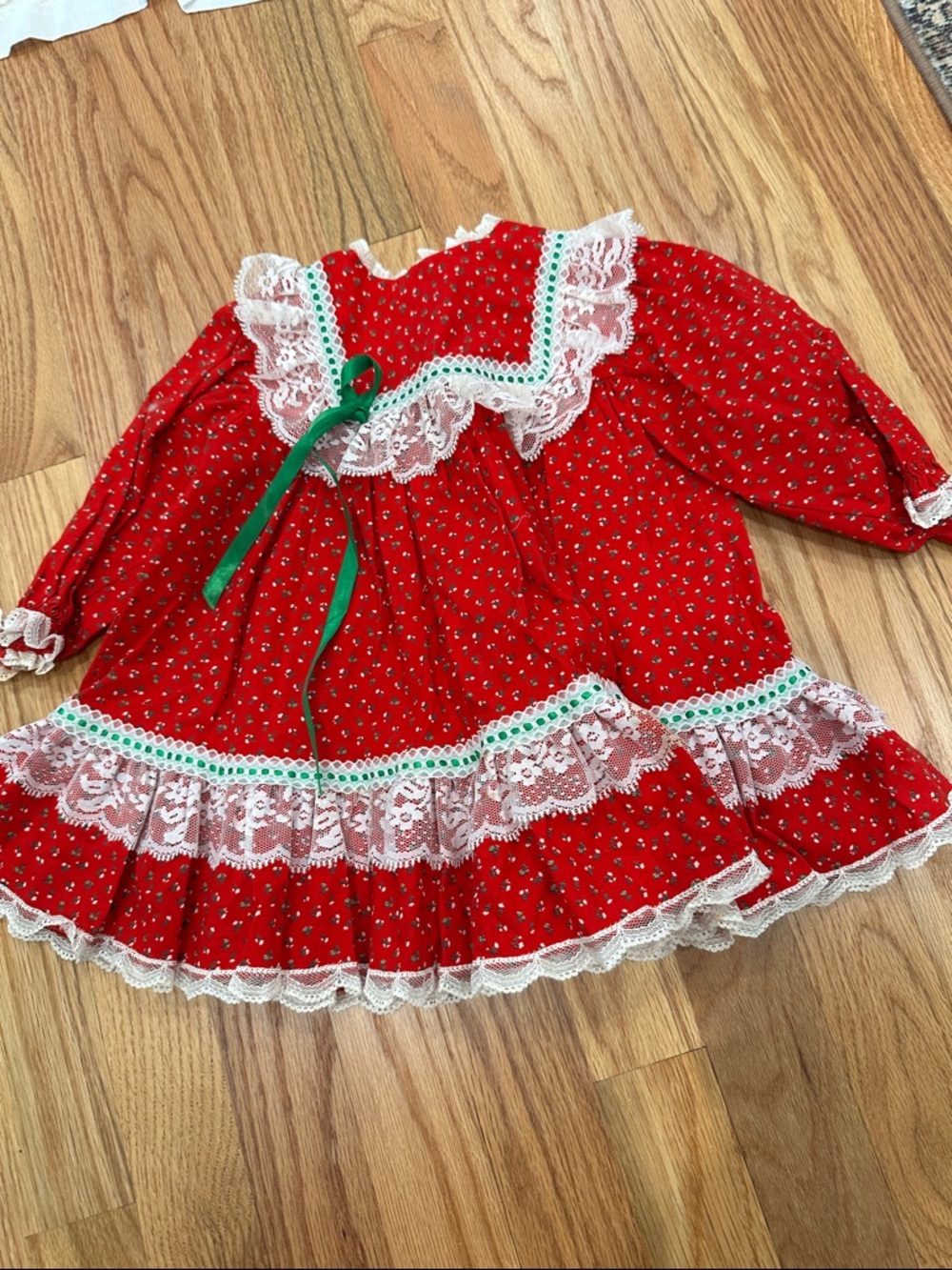 Vintage 24 months Bryan Christmas baby dress frilly lace ruffles holiday red